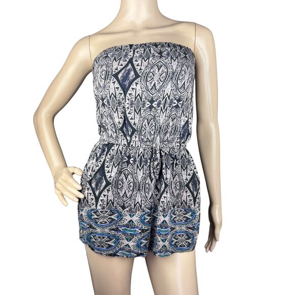 Forever 21 Women Tan Black Strapless Elastic Waist Romper Size S - Picture 4 of 9